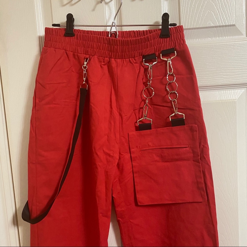 High Waist Red Pants with Chain